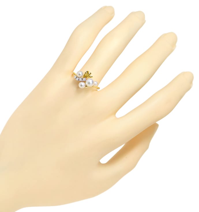 Foto 4 - Damenring mit Diamanten und Perlen in Gelbgold, Q1481